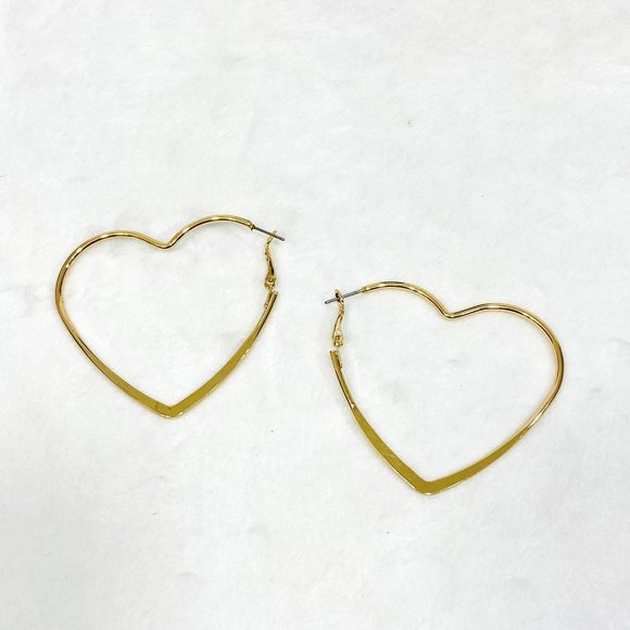 Large Gold Tone Heart Shaped Hoop Earrings - Picture 1 of 5